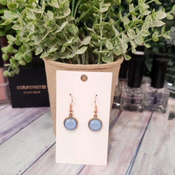 Denim and Rose Gold dangle earrings - Picture 1 of 6